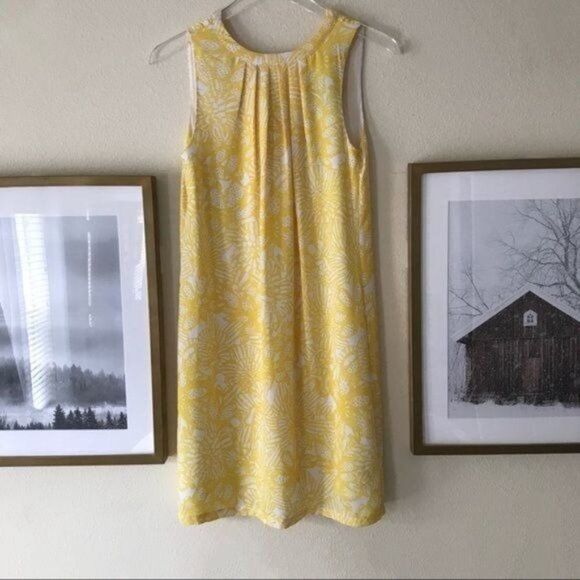 H&M Yellow Art Deco Patterned Sleeveless Crepe A-Line Dress Size 6 - Picture 3 of 4